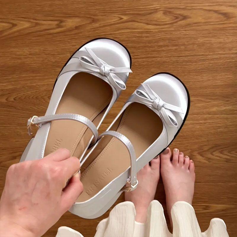 White Mary Jane Shoes Women's 2025 New Spring Versatile Bow French Shallow Mouth Single Shoes College Style Small Leather Shoes