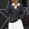 New Autumn College Casual Street Trend Lapel Striped Women's Sweater