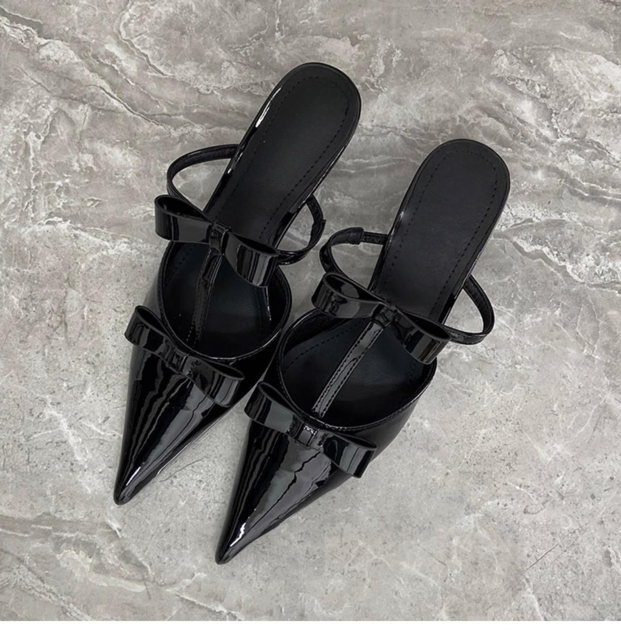 

2025 summer new bag head half slippers women s shoes outer wear temperament fashion pointed bag head high heel cool slippers 35