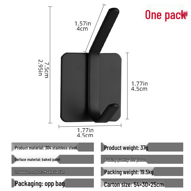 304 Stainless Steel Adhesive Clothes Hook - Punch-Free, Strong Hold, Behind-Door Mount