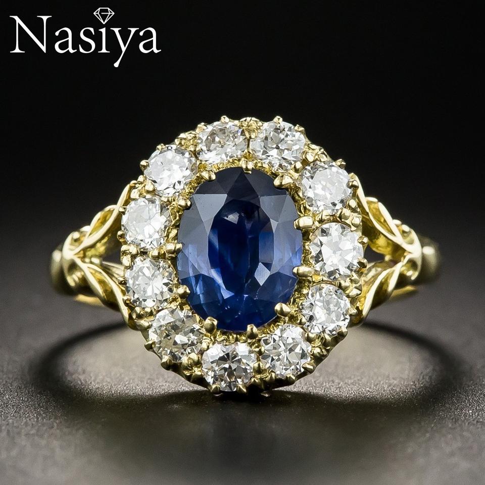 New Luxury Aquamarine Gemstone Gold Color Rings For Women CopperJewelry Vintage Exquisite Ring Anniversary Engagement Gifts