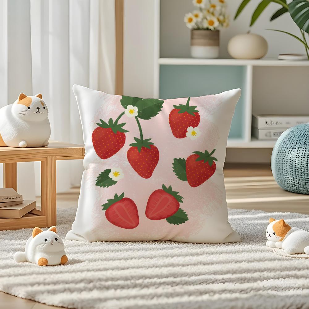 Strawberries Pillow Case Silky Elegant Comfort Sofa Bed Invisible Zipper