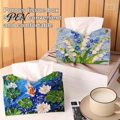 Schlafzimmer Taschentuchbox Lederbox Abdeckung mit Blumenmuster, Faltbarer Schreibtisch-Organizer, Serviettenhalter Hülle, Unverzichtbares für Wohnheimzimmer Gesicht