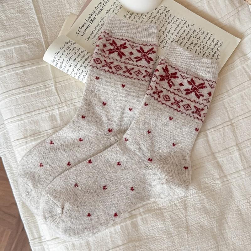 Socks Medium Tube Socks Season Warm Retro Wool Socks Thickened Stockings Pastoral Stacking Socks Women