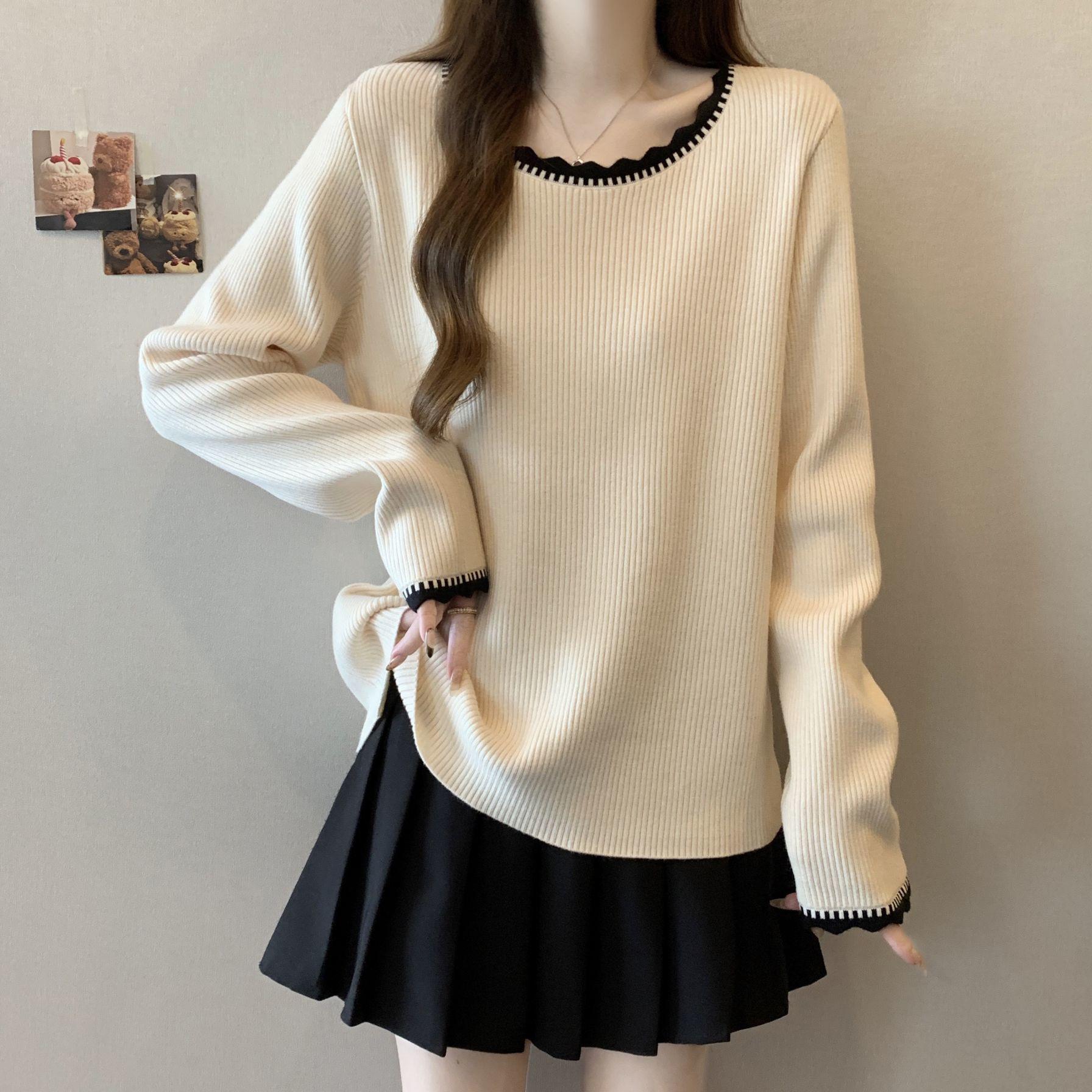 2025 Spring/Autumn Lace Long Sleeve Plus Size Slimming T-shirt for Women 4XL абрикосовый