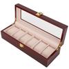 Wooden 6 Grid Watch Display Box Transparent Window Watch Storage Box (Red)