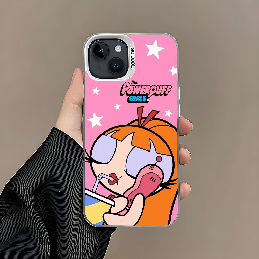 Cartoon Star P-Powerpuff Girls Phone Case For iPhone 16 15 14 13 12 11 Pro Max White Matte Laser Metallic Aurora Funda