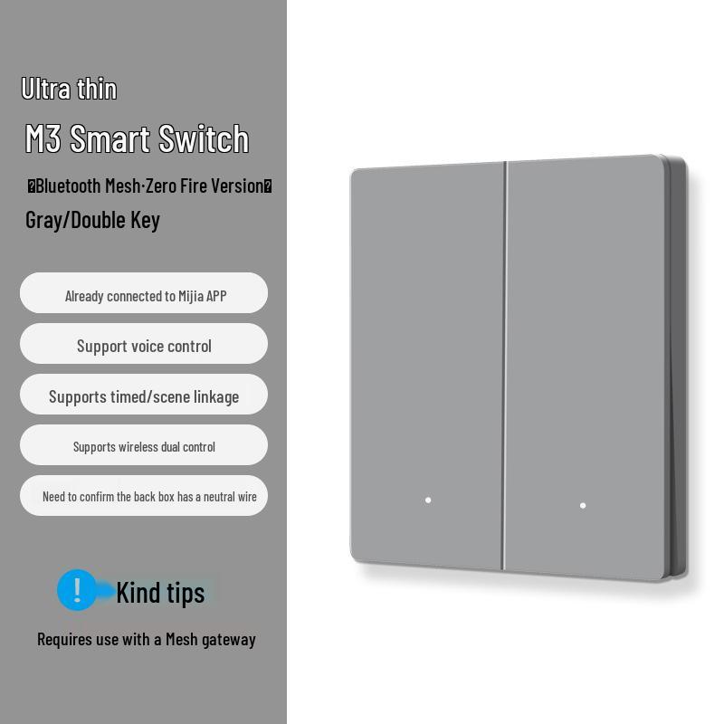 Smart Ultra-Thin Panel Switch: Compatible with Mijia App for Remote Control, Voice Commands, and Timed Scenes.