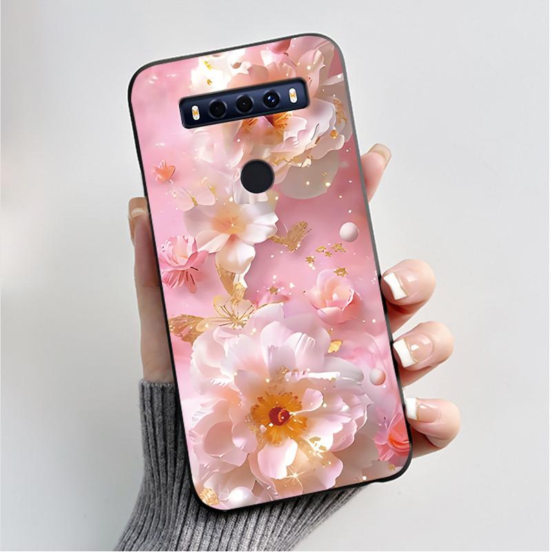 Case For TCL 10SE 10 SE Phone Case Aesthetic Luxury Fashion Butterfly Flowers Black Jelly Soft TPU Silicone Protective Cover