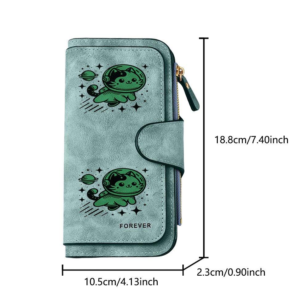 Fashionable Long Wallet with Space Cat Wearing Spacesuit Roaming Universe Print Design Eye Catching Multifunctional Portable Large Capacity with Card