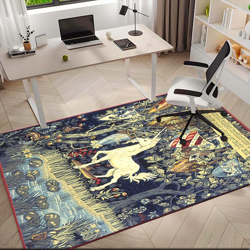1pc Medieval Pastoral Magic Unicorn Carpet Rug for Living Room Bedroom Home Sofa Decoration,Kids play Non-slip Floor Mat