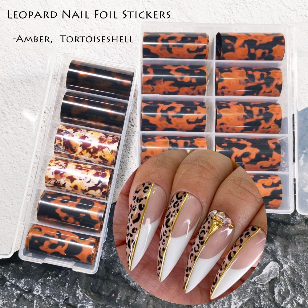 Winter Starry Sky Autumn Leopard Stickers Nail Foil Tortoiseshell Amber