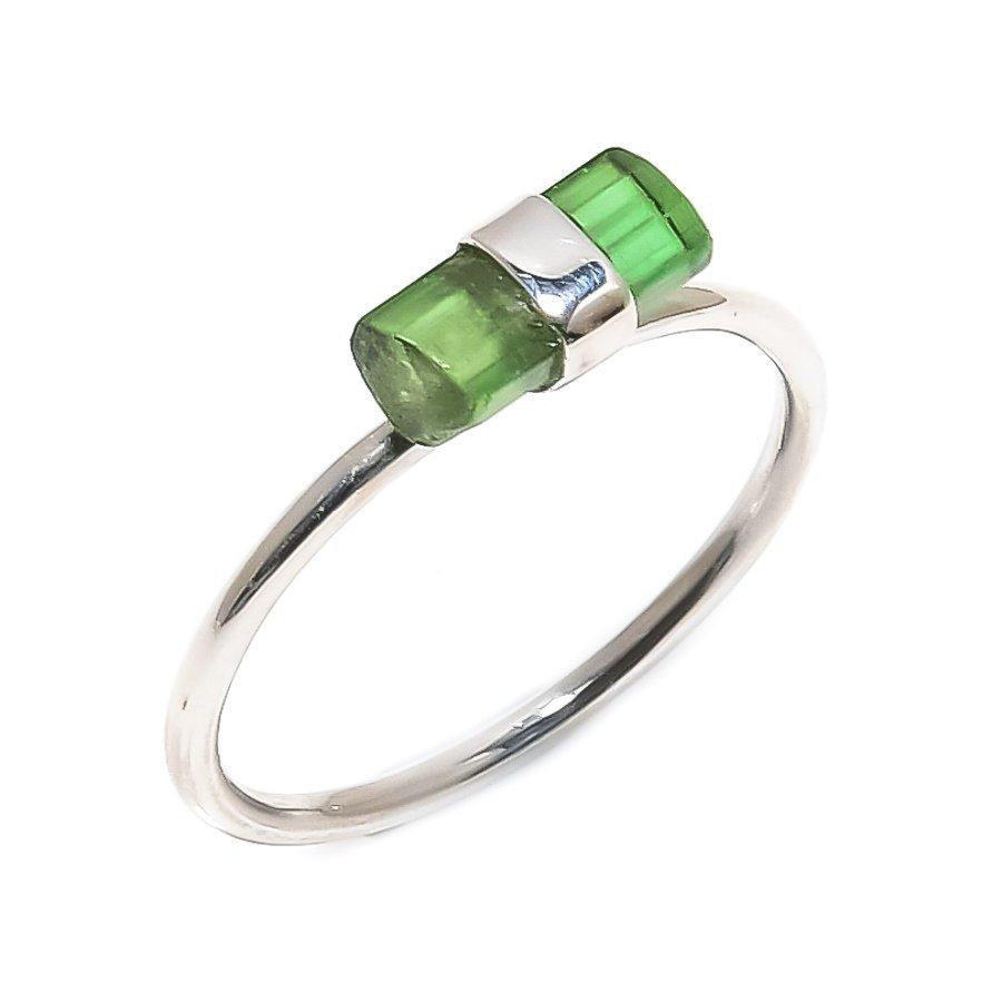 Natural Green Pencil Tourmaline Gemstone 925 Sterling Silver Ring Size  7 US
