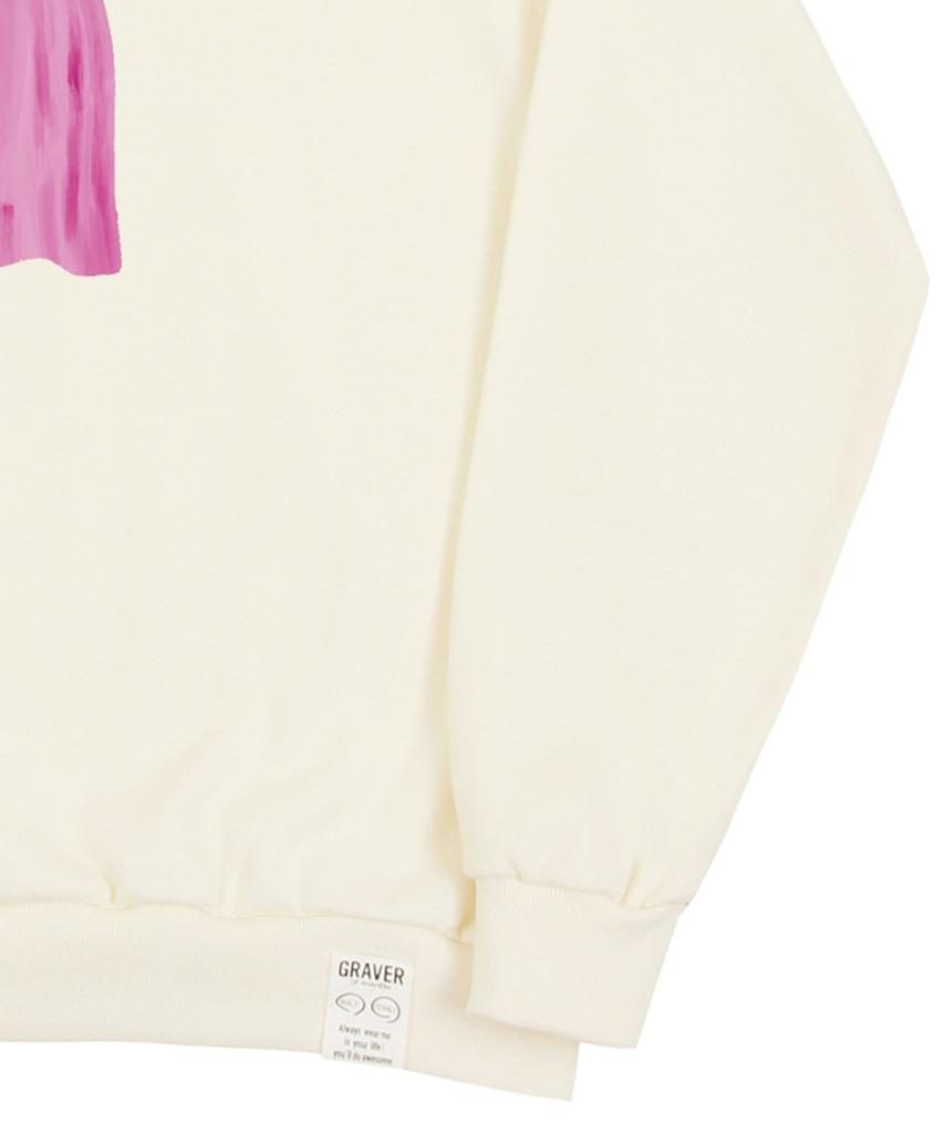 GRAVER [Unisex] Ghost Center Sweatshirt_Cream/Pink Logo