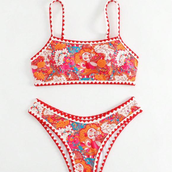 

Европейский и американский цветочный бюстье без бретелей, купальник бикини с высокой талией для женщин Medium