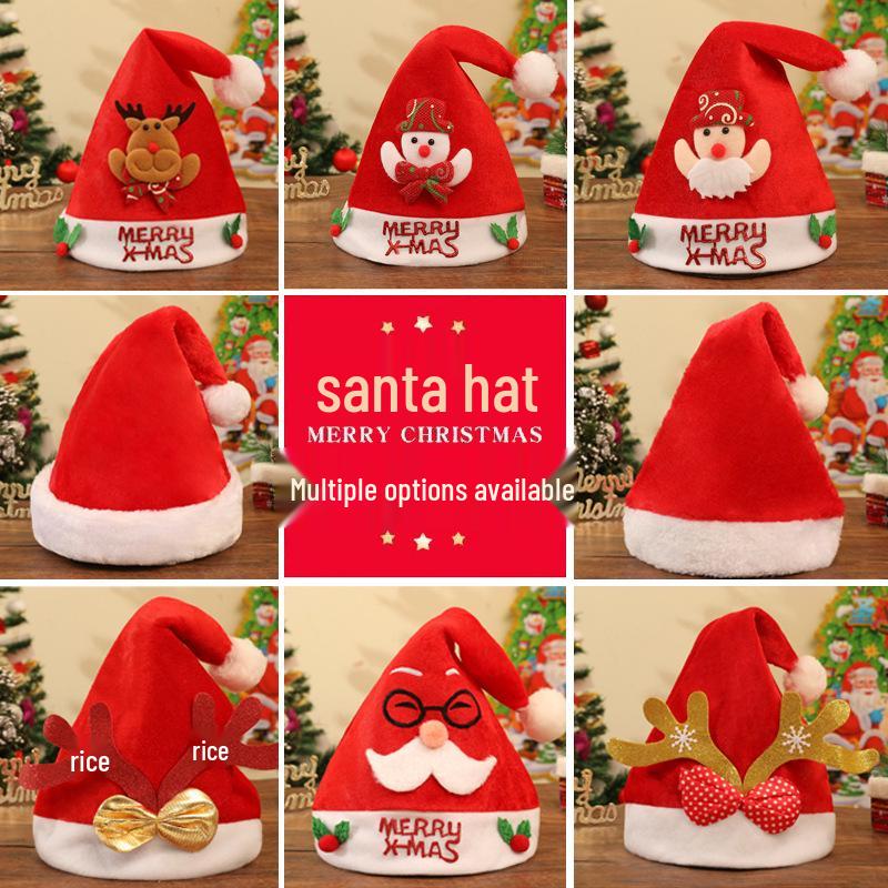 Red Santa Hat Ornament for Kids and Adults Thick Plush Fabric - Children Hat