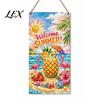 Refresh Home Decor Summer Wooden Hanging Sign, Welcome Sign Front Door with Floral Pattern Rope, Colorful Hanger for Seasonal Farmhouse Beach