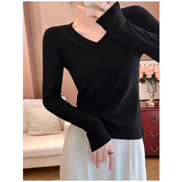 

Приталенная женская футболка с длинным рукавом в корейском стиле - Коллекция весна/осень 2025 Small чёрный