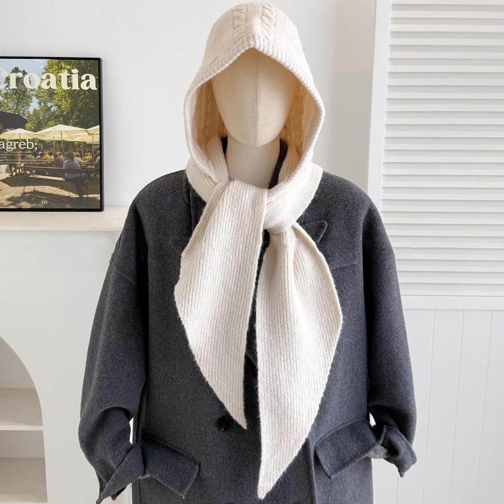 Winter Knit Balaclava Hat with Hood and Neck Warm and Slimming Cute and Solid Perfect for or Cycling Women's Scarf, 2-in-1 Warmer, Hood, Color,
