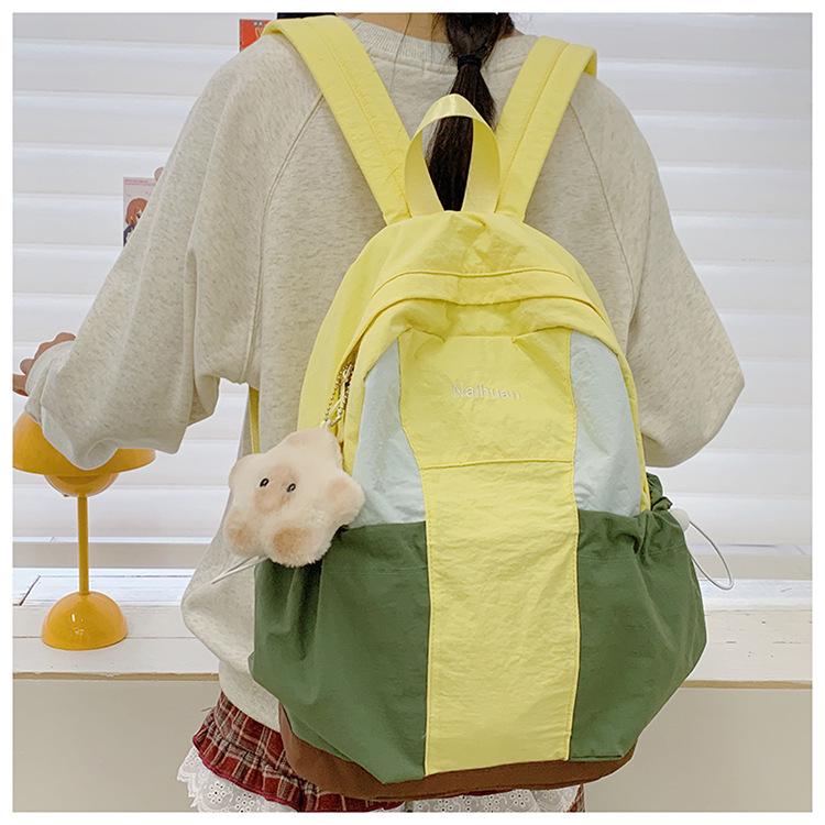 Autumn Waterproof Nylon Backpack: Versatile Color-Block Design for Students and Outings