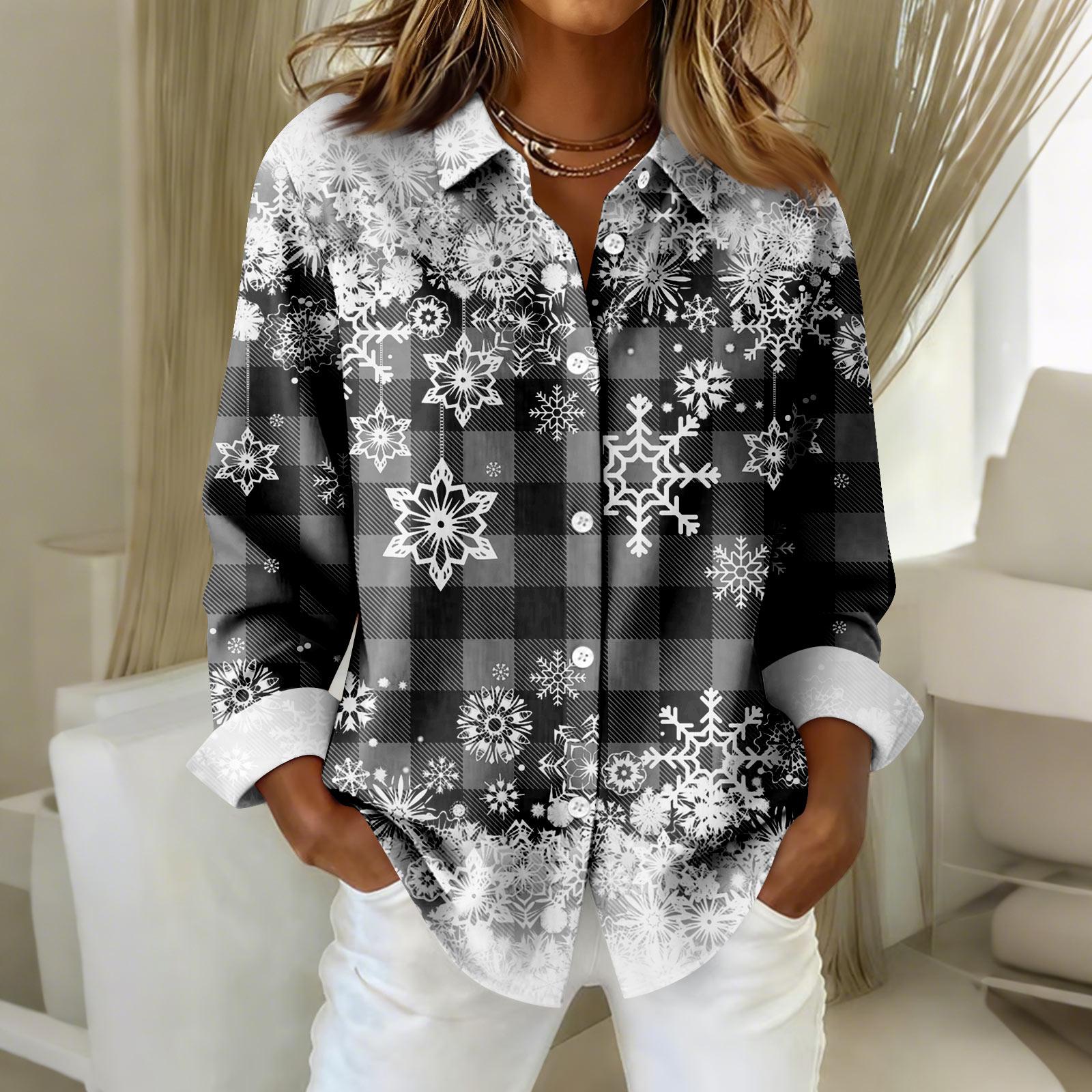 

Женская рубашка-блузка с принтом и пуговицами, длинный рукав, повседневный базовый рубашечный воротник, обычный топ L чёрный