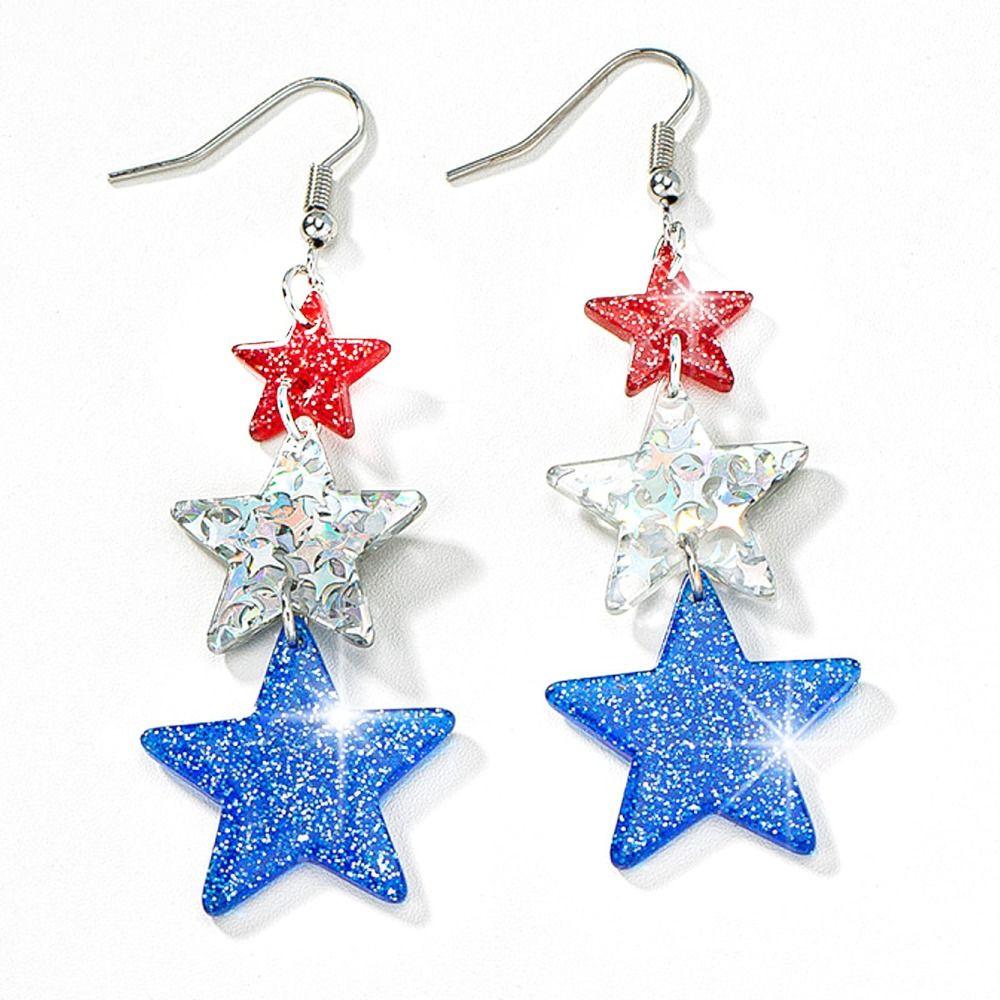 Fourth of July Deals Stud Earrings Acrylic Retro Five-pointed Star Eardrop Jewelry Long Tassel Earrings
