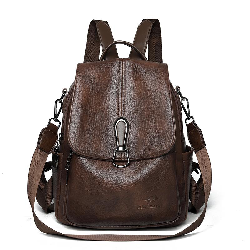 Vintage Backpack Women's PU Backpack Large Capacity Multifunctional Shoulder Bag