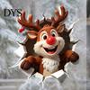Home Beautification Decals Christmas Reindeer Wall Decal, 3D Hole Illusion Red Nose Rudolph Sticker, Holiday Decoration Peel And Stick Waterproof PVC