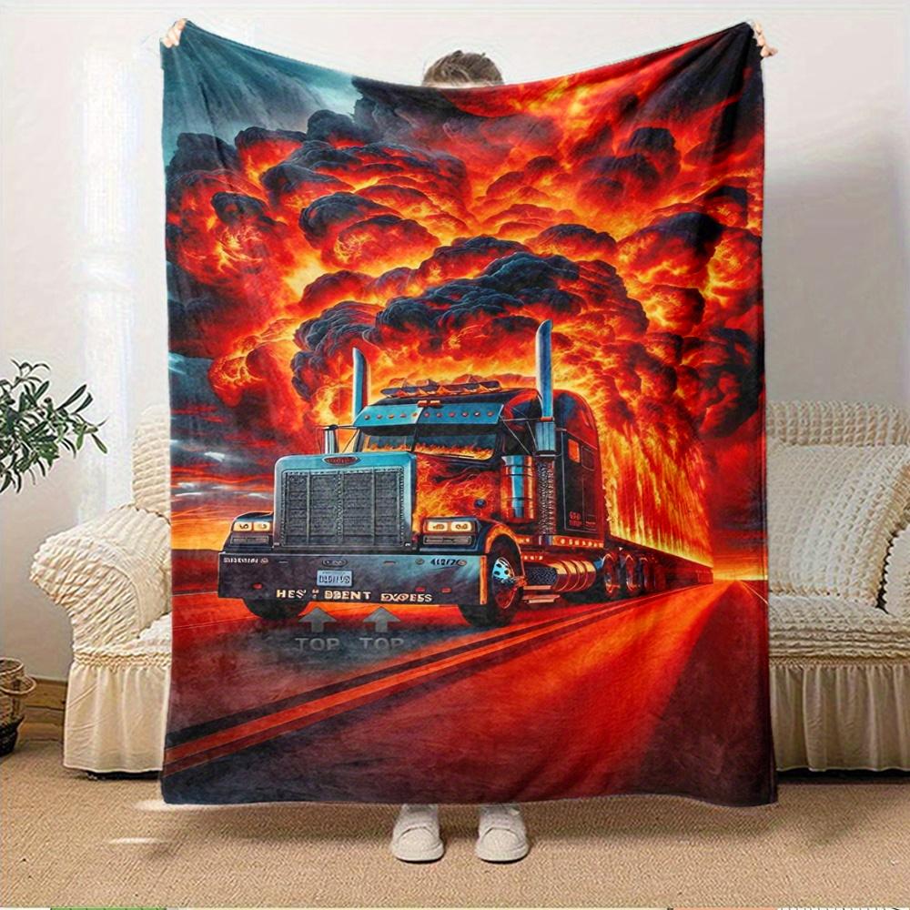 

For Truck,Fire,Road-Themed Flannel Blanket, Glam Style, Digital Print, All-Season Comfort, Tear-Resistant, Knitted Craftsmanship, Polyester, 150x180cm