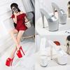 Women's Summer 20cm Super High Stiletto Heels - Patent Leather Sexy Waterproof Platform Slippers