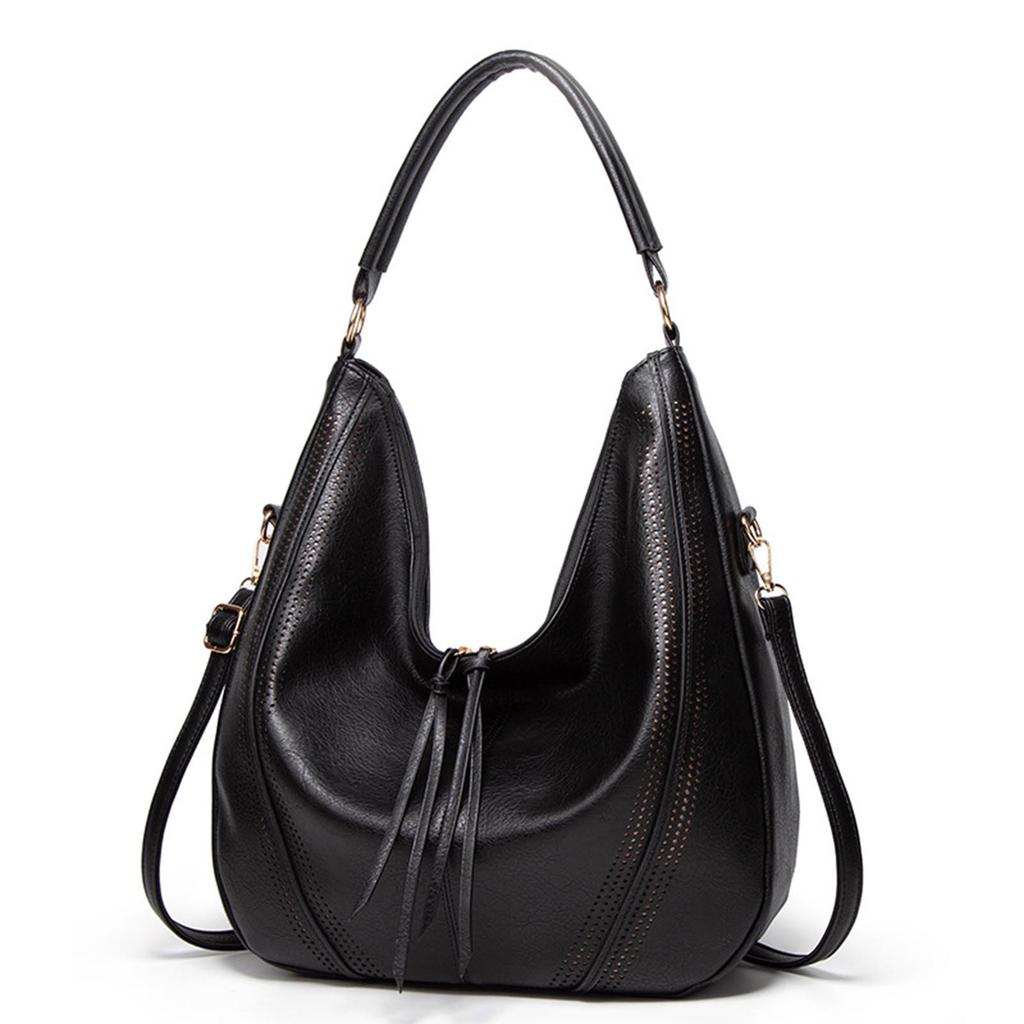 Women Handbag Spacious Interior Fashionable Casual PU Shoulder Bag for Commute Shopping Black Free Size