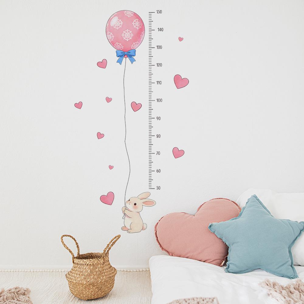 A Cartoon Little Rabbit Holding Balloons, with Its Height Measured on A Bedroom Children's Room Decoration Sticker.
