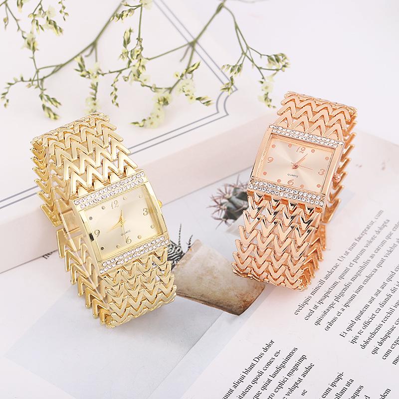Women's Fashion Square Dial Quartz Bracelet Watch with Diamonds