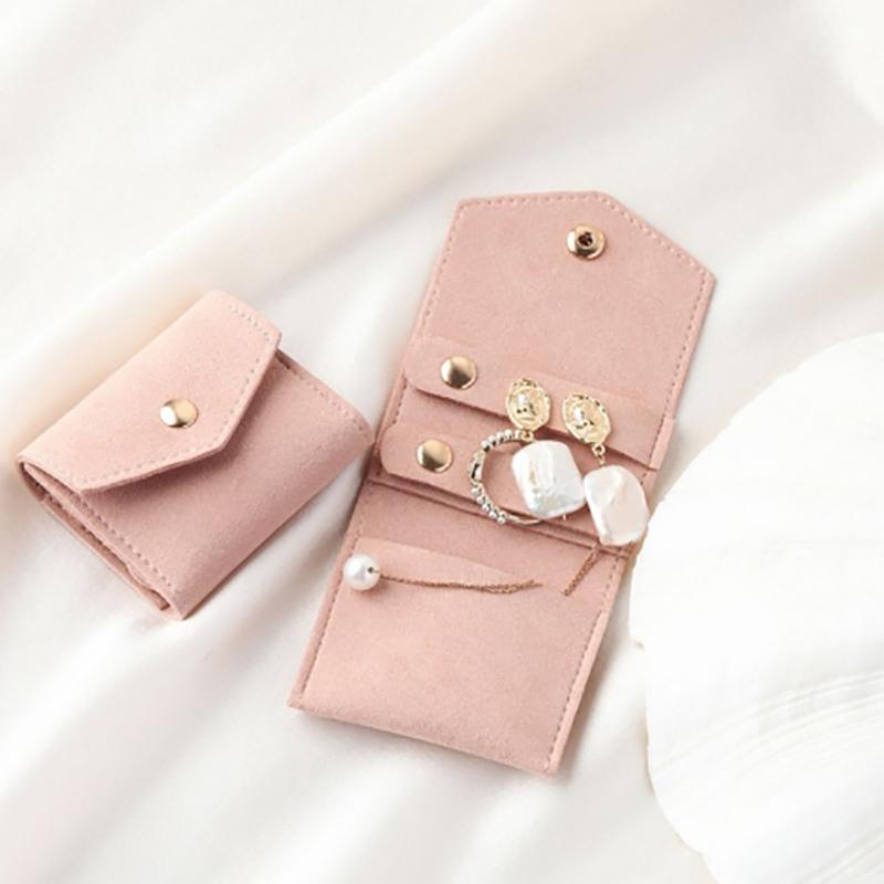 

Мини-конверт, сумка для ювелирных изделий, роскошная застежка-кнопка из микрофибры, ювелирное ожерелье, серьги, упаковочная сумка, сумки розовый