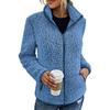 Stand Collar Long Sleeves Pockets Zipper Closure Fluffy Coat Women Autumn Winter
