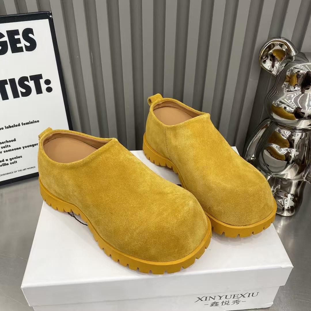 

Кожаная версия 6 см небольшая внутренняя высота увеличивается на толстой подошве полутапочки женские весенние новые ретро сумка голова обувь Boken одиночные туфли 38 жёлтый