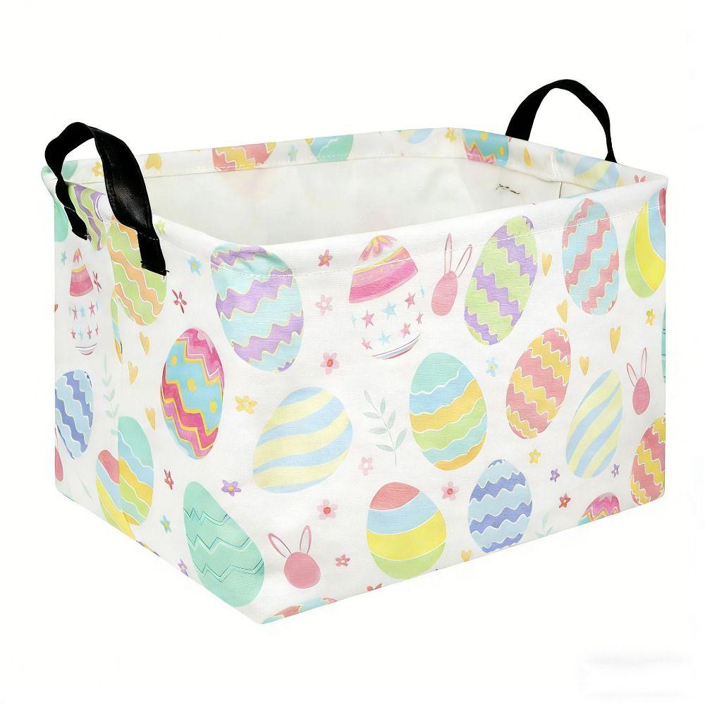 Cartoon Rectangular Easter Basket with Handle Easter Room Decor Storage Organizer Bin Box Foldable Clothes Laundry Hamper