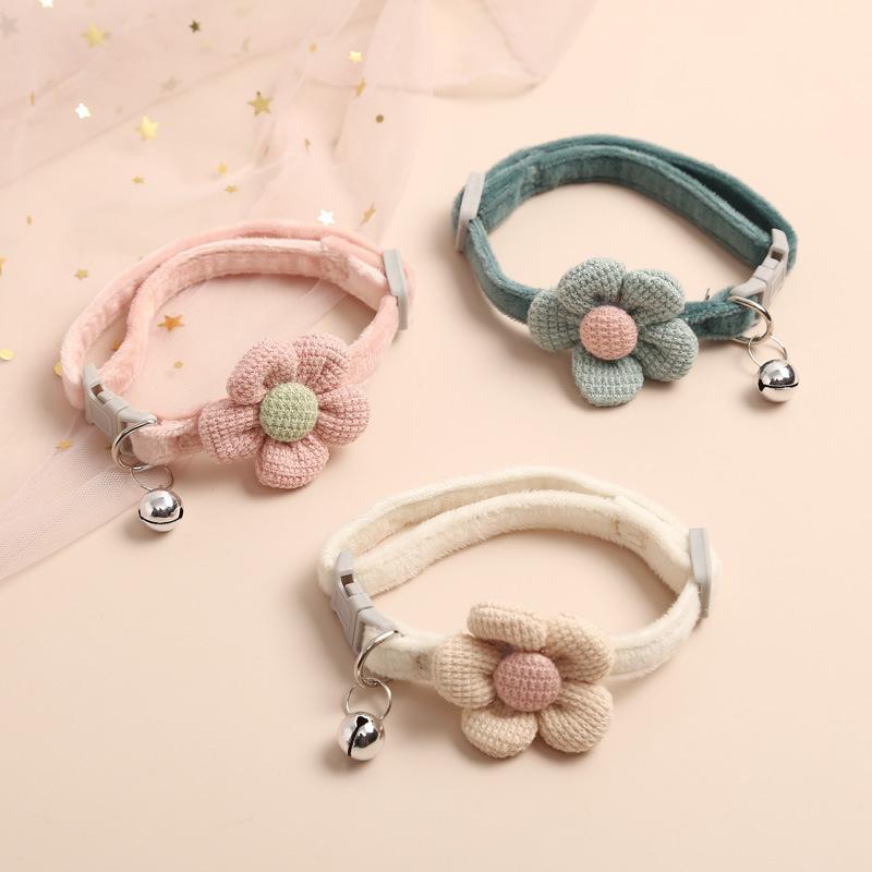 Cat Collar with Cute Flower Adjustable Buckle Cat Collar Bell Collar Cat Small Pet Supplies Kitten Collar Small Dog Acce