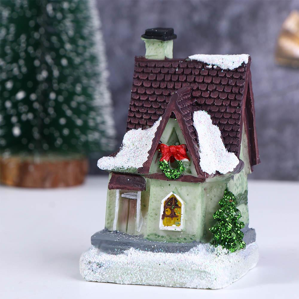 Xmas Gift Fairy Garden Mini Miniatures Resin Craft Figurine Village House Christmas Decoration LED Light Ornament