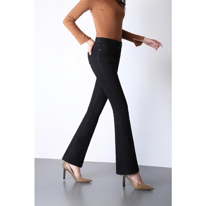 

Джинсы Женские синие брюки с микро-клеш, облегающие широкие брюки с высокой талией 30 чёрный
