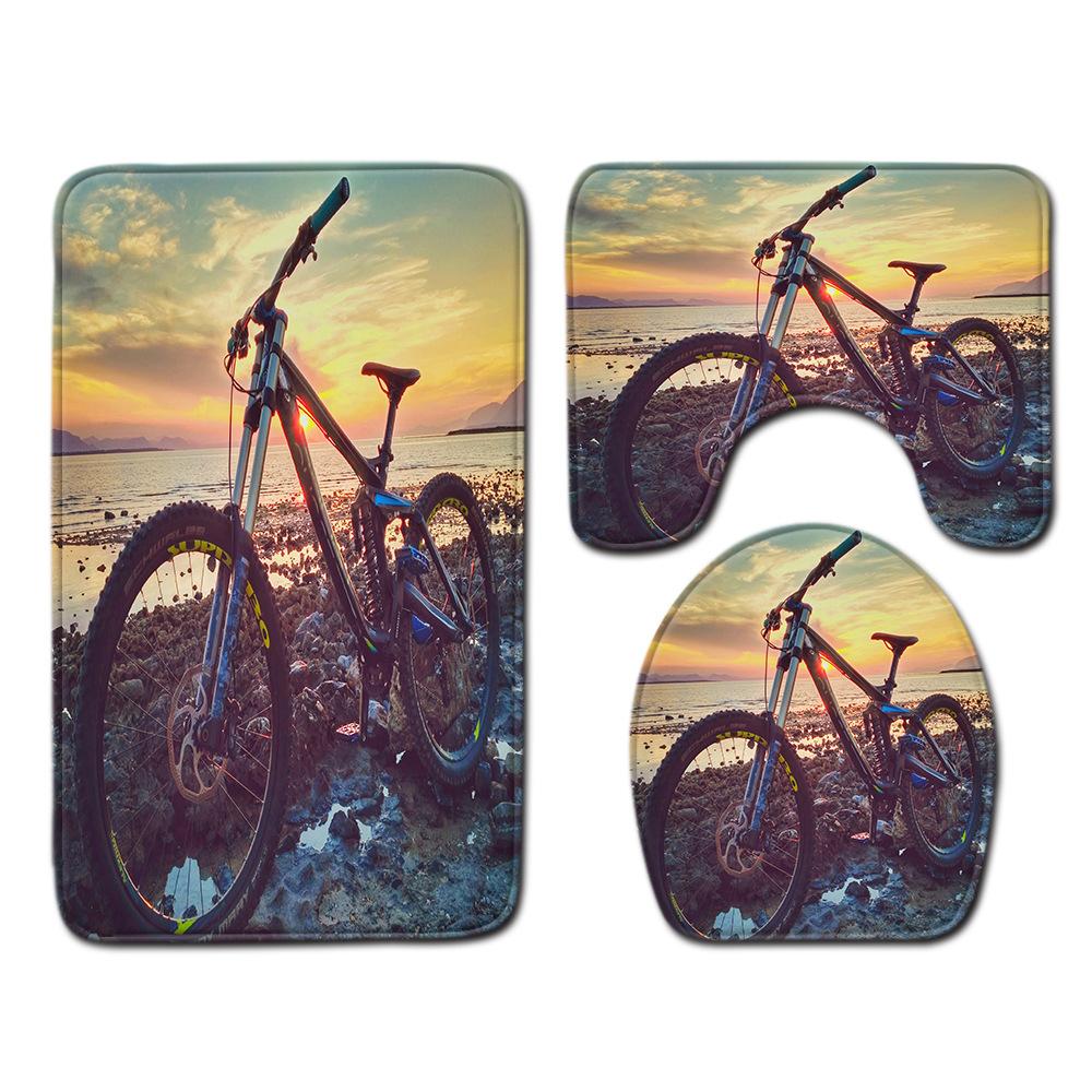 Beach View Bathroom Floor Mat Three-Piece Toilet Carpet Toilet Mat Set Door Mat Bathroom Non-Slip Mat