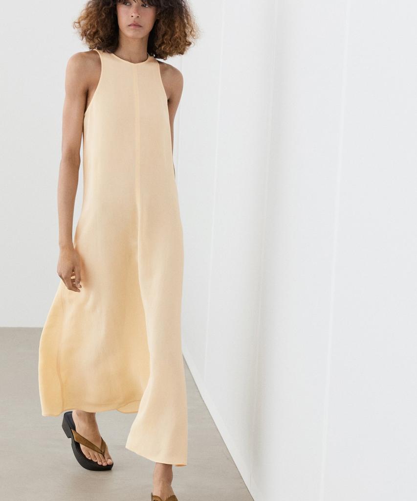 Masimodutti Linen Fluid Halterneck Midi Dress