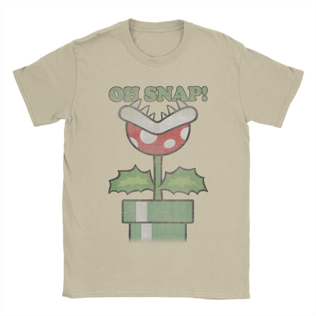 Super Marios Piranha Plant Oh Snap Vintage T Shirt Mens Cotton Humor TShirts Tee Shirt Short Sleeve Tops 4XL 5XL