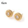 Hip Hop Round Full Zircon Stud Earrings Unisex Hiphop Trendy Stud Earrings Accessories