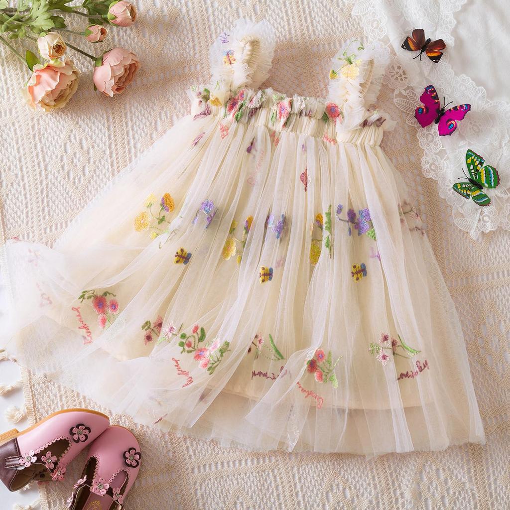 Mädchen Mode Niedlich Prinzessin Kleid Bunte Blumenstickerei Kleider
