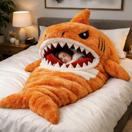 Plüsch-Umschlag-Schlafsack für Erwachsene Katze Frosch Hai Schlange Kaninchen Schlummerbeutel Zuhause Reise Kaltes Wetter Männer Frauen Plüschtier Nickerchenmatte