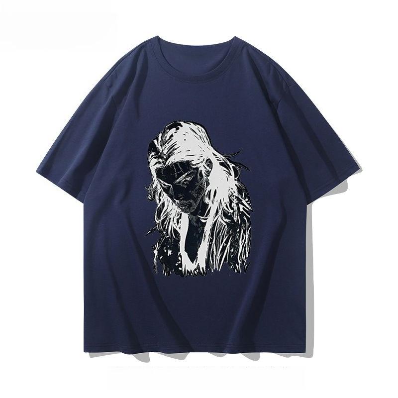 2025 Autumn and Winter New Men's and Women's Retro Knight Print T-shirt Pure Cotton Round Neck Comfortable High-quality T-shirt