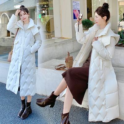 Cotton-padded Jacket Women's Extended Loose Hooded Cotton-padded Coat Over The Knee and Thickened Diamond Plaid Cotton Coat In Winter.