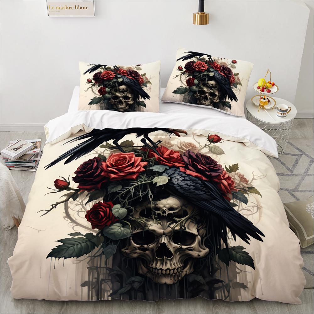 Comforter 3D Skull Bedding Set Duvet_Quilt_Comforter Sets Halloween King Queen Full Size Gothic Home Textiles