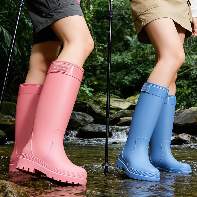 Extra High Rain Shoes Women's Water Shoes Fashion Wear Waterproof and Velvet Warm Adult Rainforest Hiking Non-slip Rubber Rain Boots